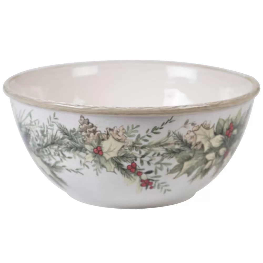 Certified International Holly and Ivy Multi-Colored 11 . Earthenware Deep Bowl Holiday Entertaining
