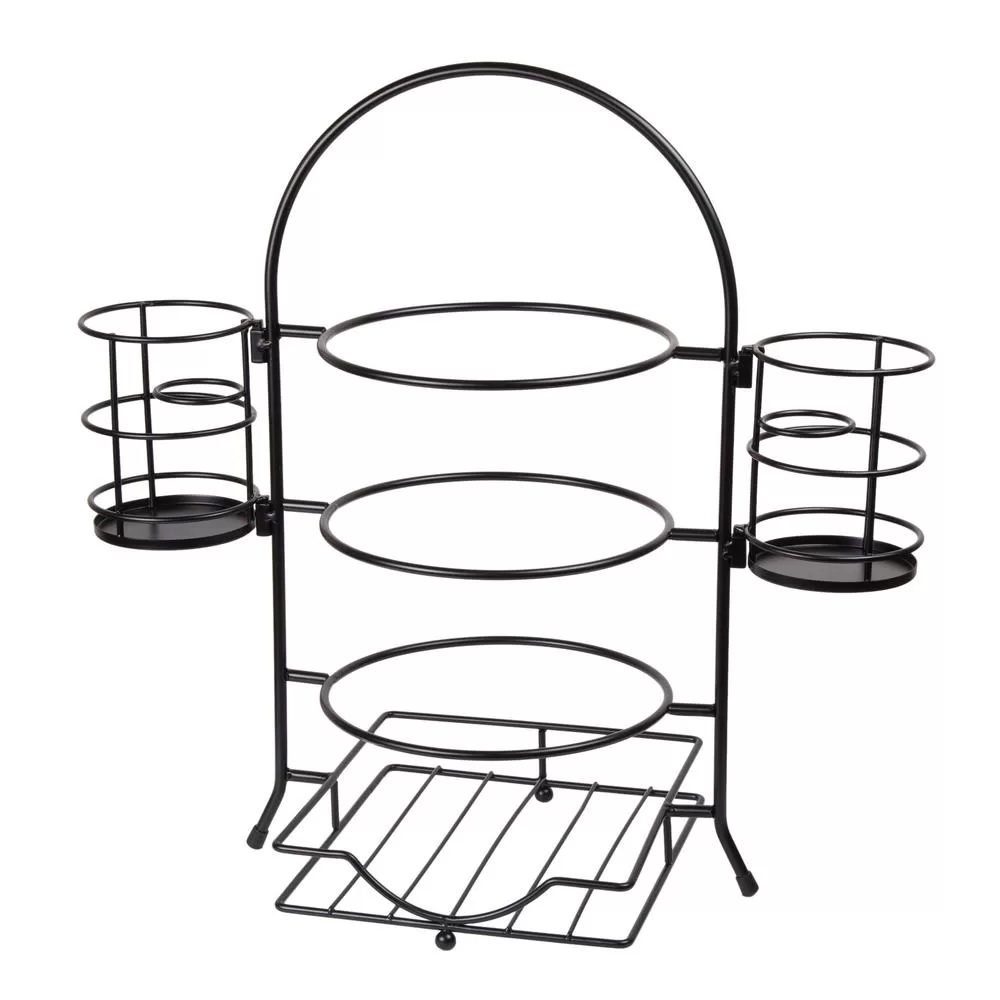 Creative Home 3-Tier Black Buffet Caddy Serving Rack 2-Detachable Napkin Flatware Holders