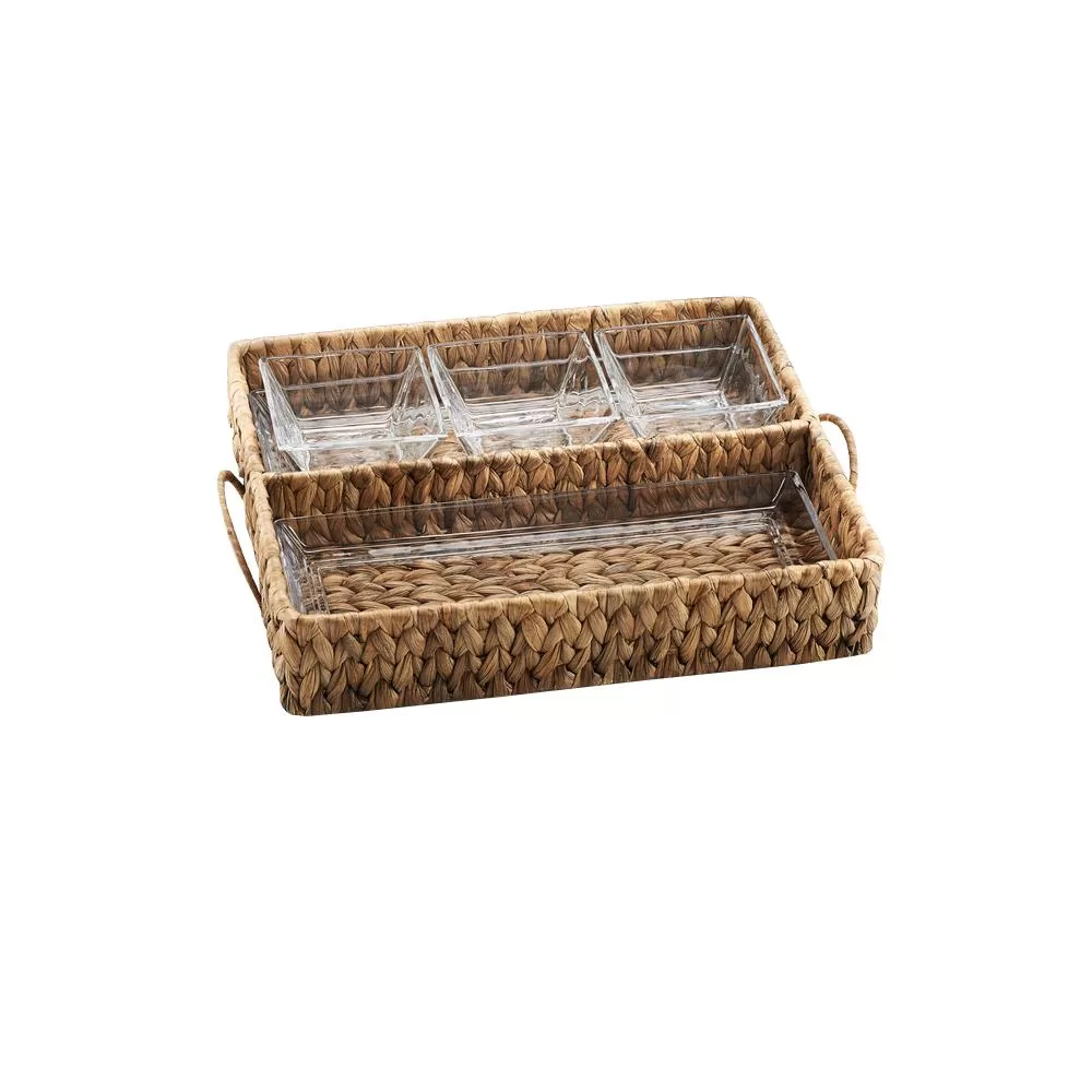 Artland Garden Terrace Double Tray Server 3 Glass Bowls and Water Hyacinth Holder