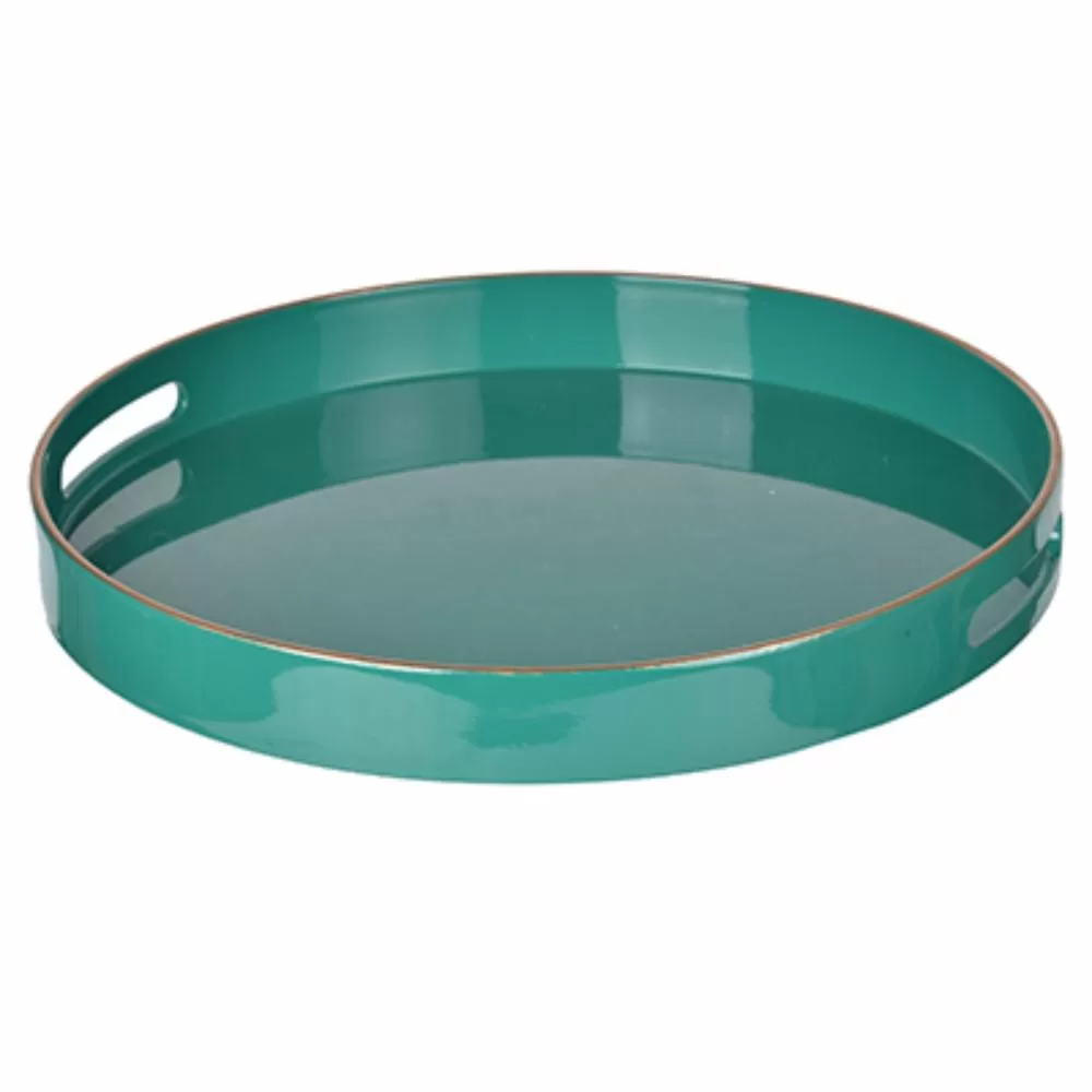 Benzara Green Round Tray Cutout Handles