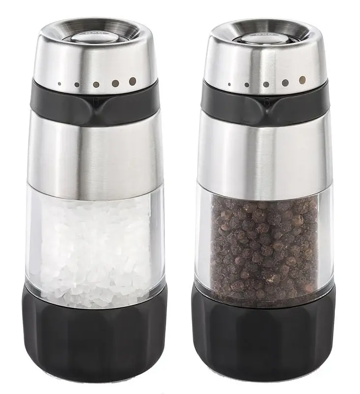 Oxo 1141000 Salt and Pepper Grinder Set, 1.94 oz Pepper, 4.76 oz Salt Capacity, Plastic/Stainless Steel, Glass-like