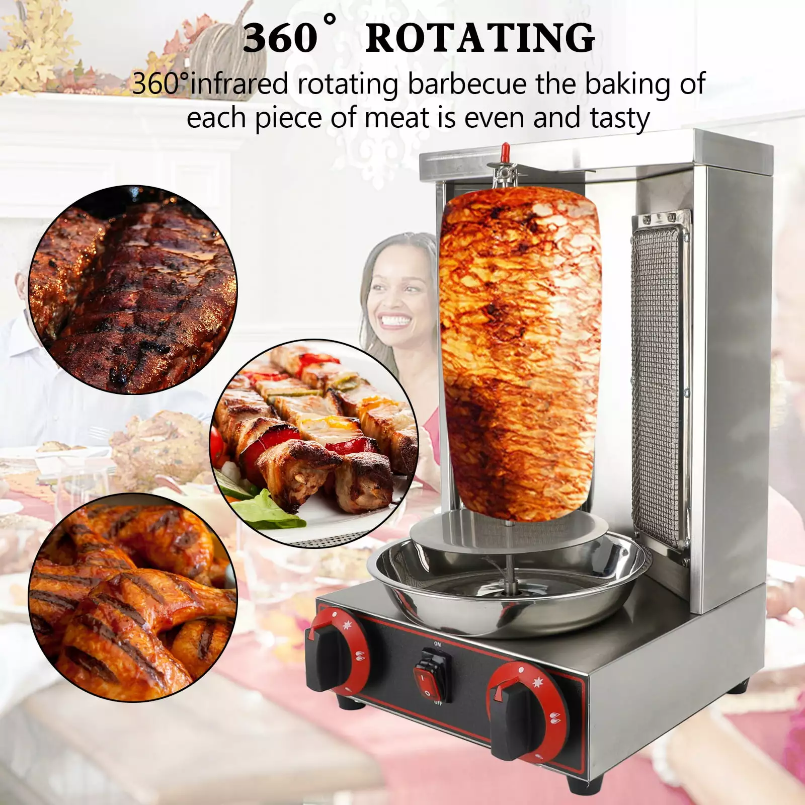 Shawarma Grill Machine Propane Doner Kebab Machine Vertical Broiler 2 Burners
