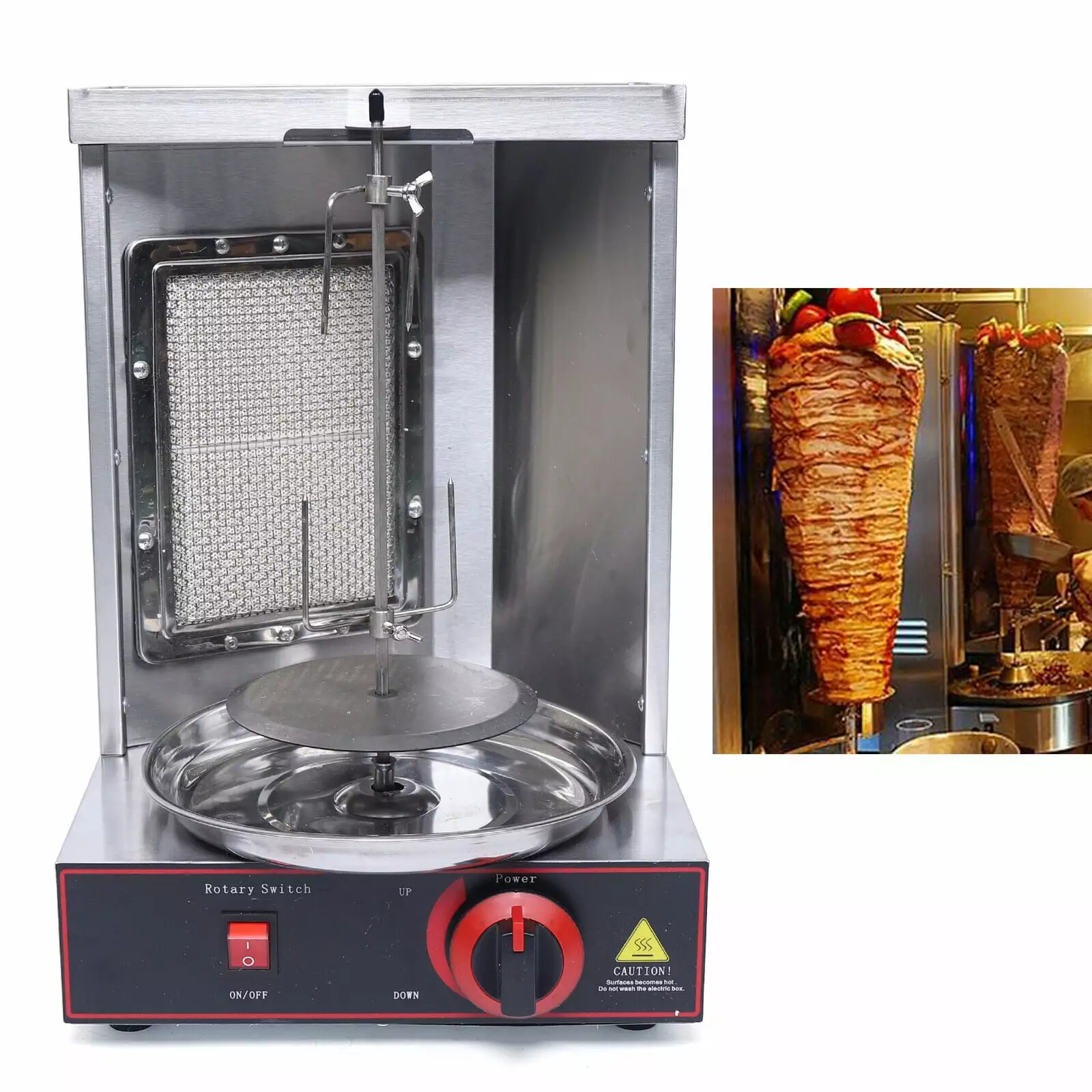 ZhdnBhnos Vertical Gas Broiler Shawarma Grill Machine Doner Kebab Gyro Grill Stainless Steel