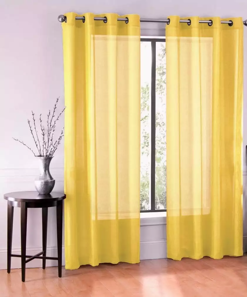 2 Panel Ruby Yellow Design Voile Sheer Window Curtain 52 x 63 Inches Each Panel SAMIMPORT-2011