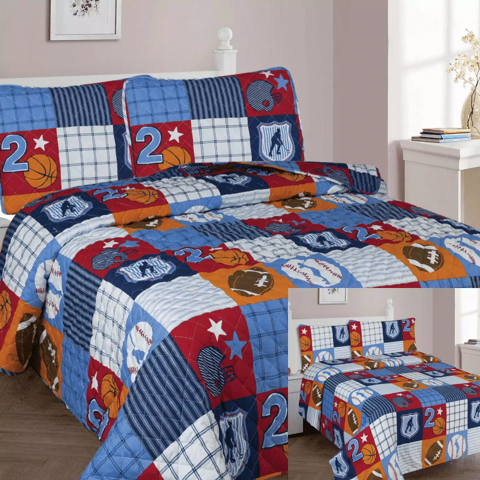 Twin Size Patchwork Quilt Bedspread Sheet Set 5 Piece Kids SAMIMPORT-2011
