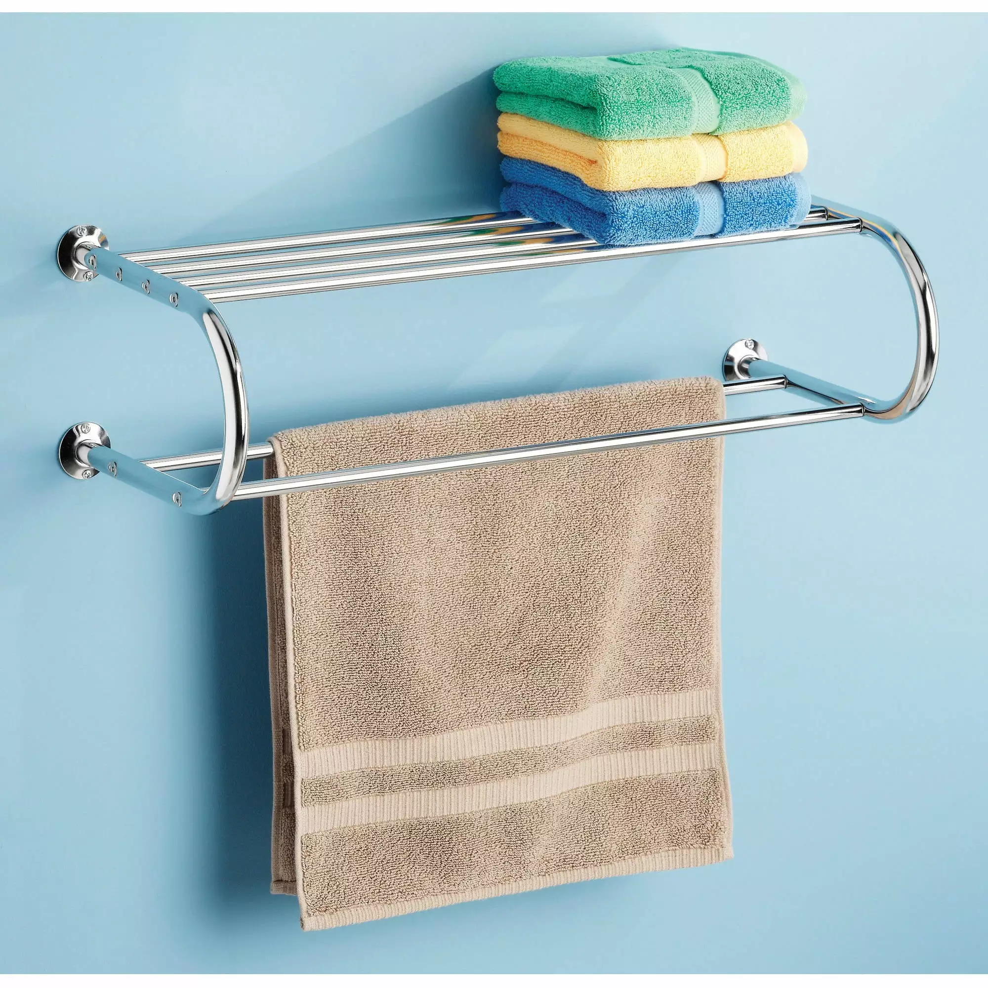 Whitmor Chrome Metal Shelf and Towel Rack Bathroom Storage