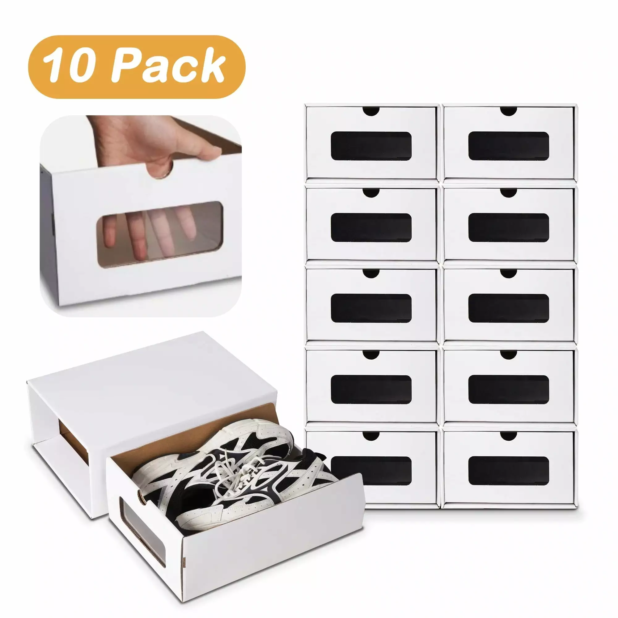 tonchean Cardboard Shoe Boxes Shipping Boxes Kraft Drawer Storage Container Lids White Petoto