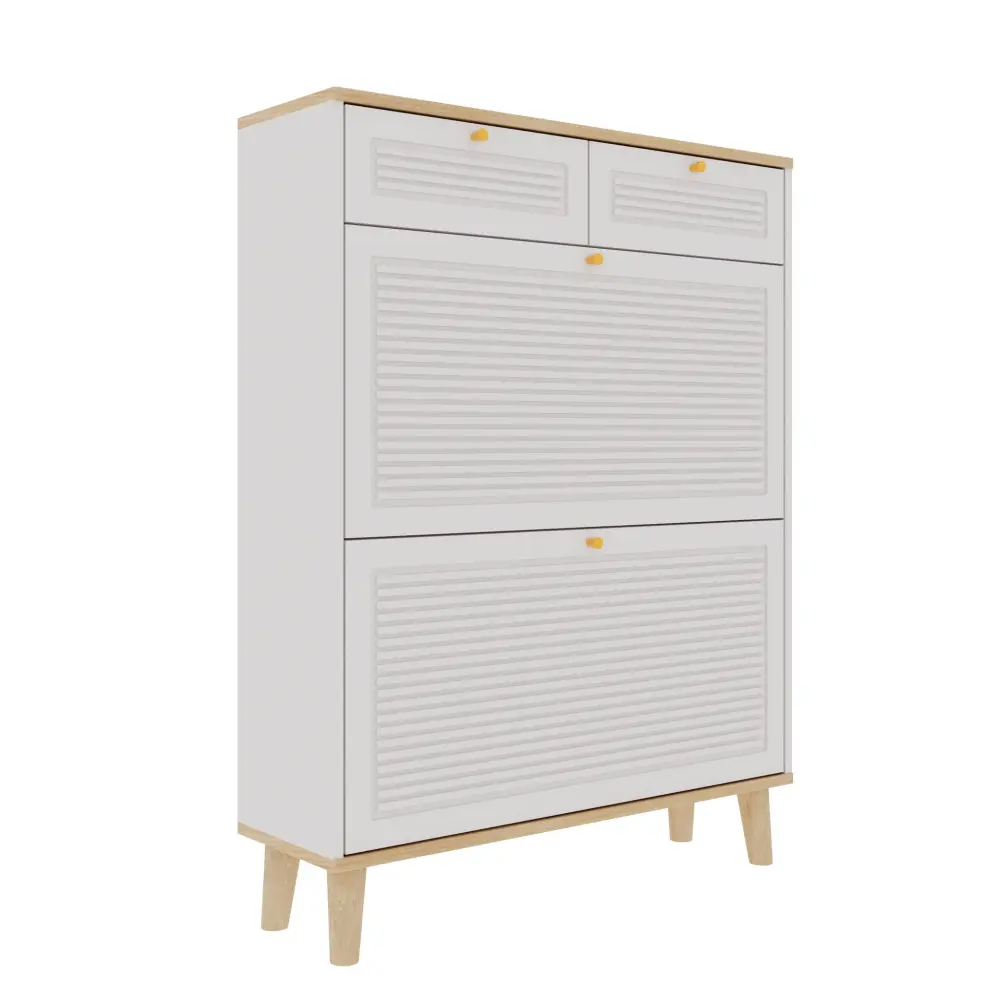 Modern Freestanding Shoe Cabinet Flip Up Doors And Drawers, Compact Design Entryway - White Natural