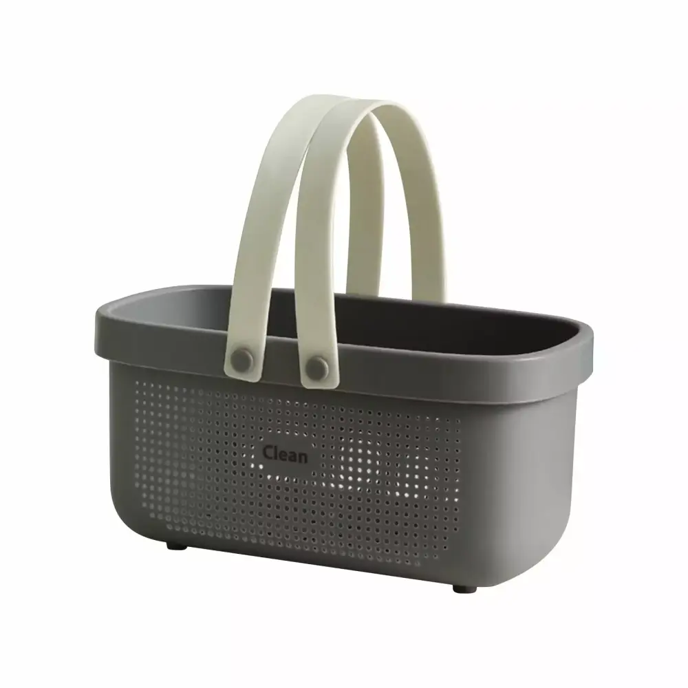 Pompotops Gray Travel-friendly Shower Caddy Tote Plastic Storage Bin Handle
