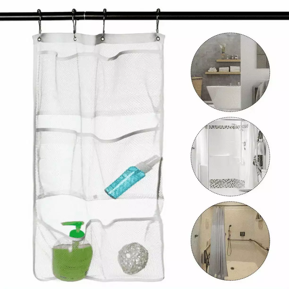Mesh Hanging Caddy Arranger 6 Pockets Shower Curtain Rod Liner Bath Toy Storage Topboutique