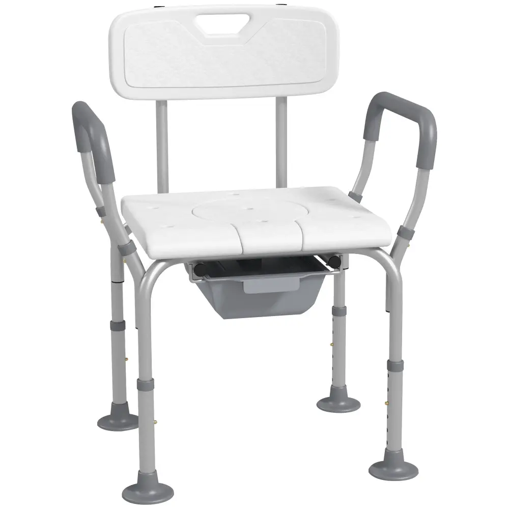 Homcom 3 1 Shower Chair Back and Arms Height Customizable Bedside Use aosom business