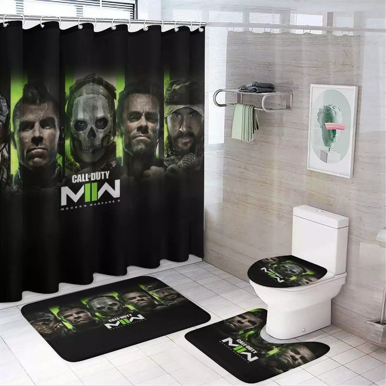 4PCS Call Duty Shower Curtain Set - Bathroom Decor Non-Slip Mats & Rug Kbozyqu