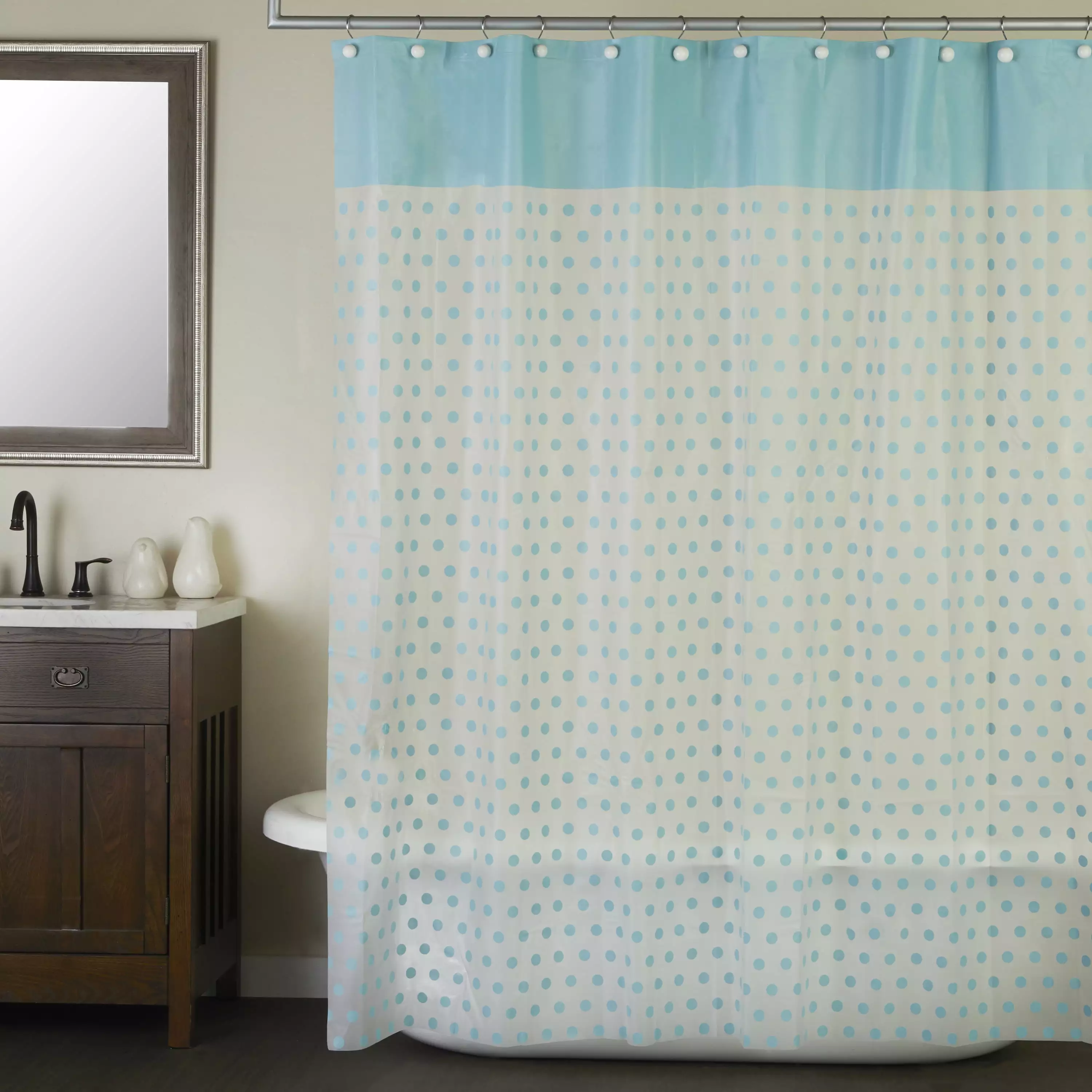 SKL Home Aqua Dot Shower Curtain - Stylish Polka Dot Design Contemporary Bathrooms