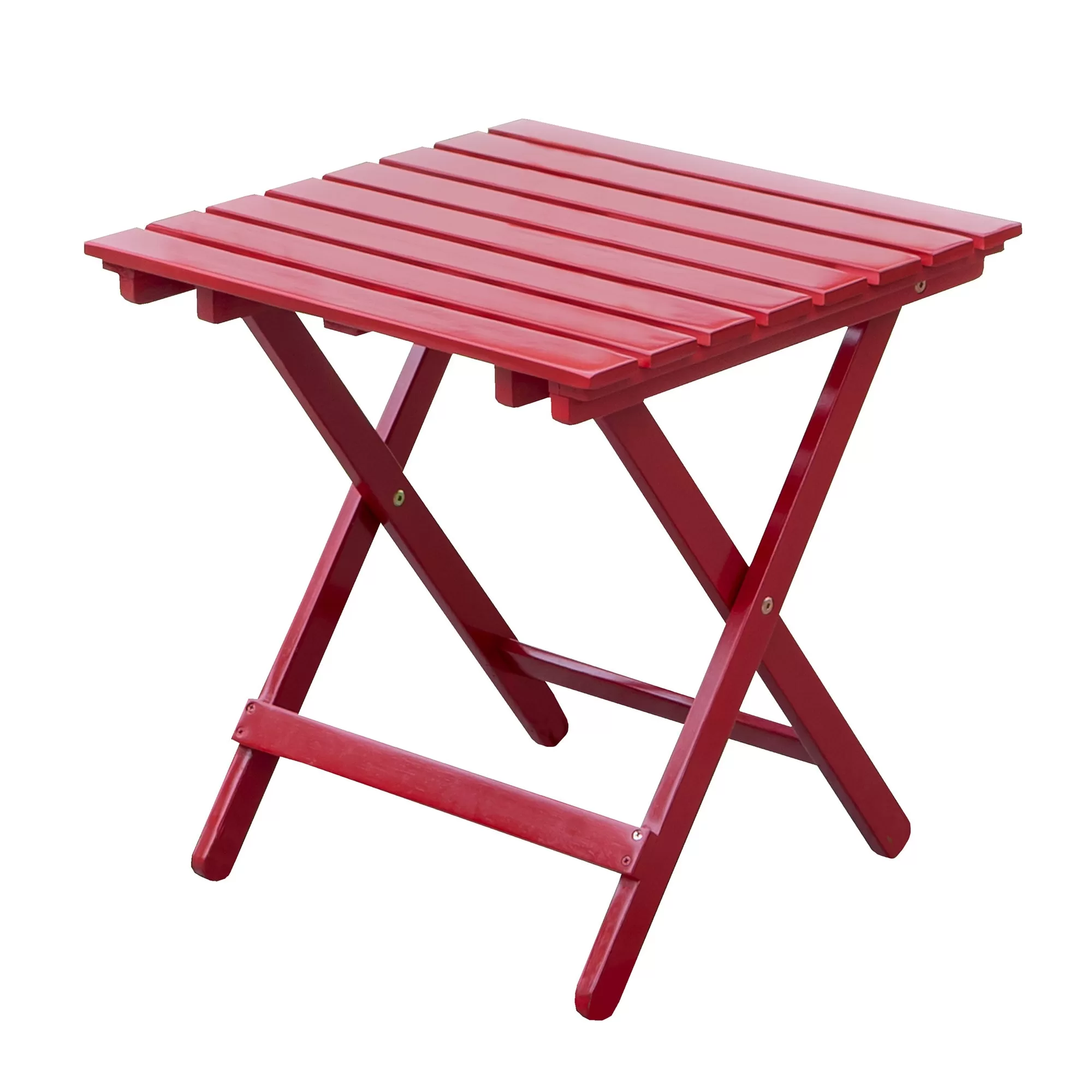 Merry Products Authentic Acacia Hardwood Flat Folding Slatted Side Table Red