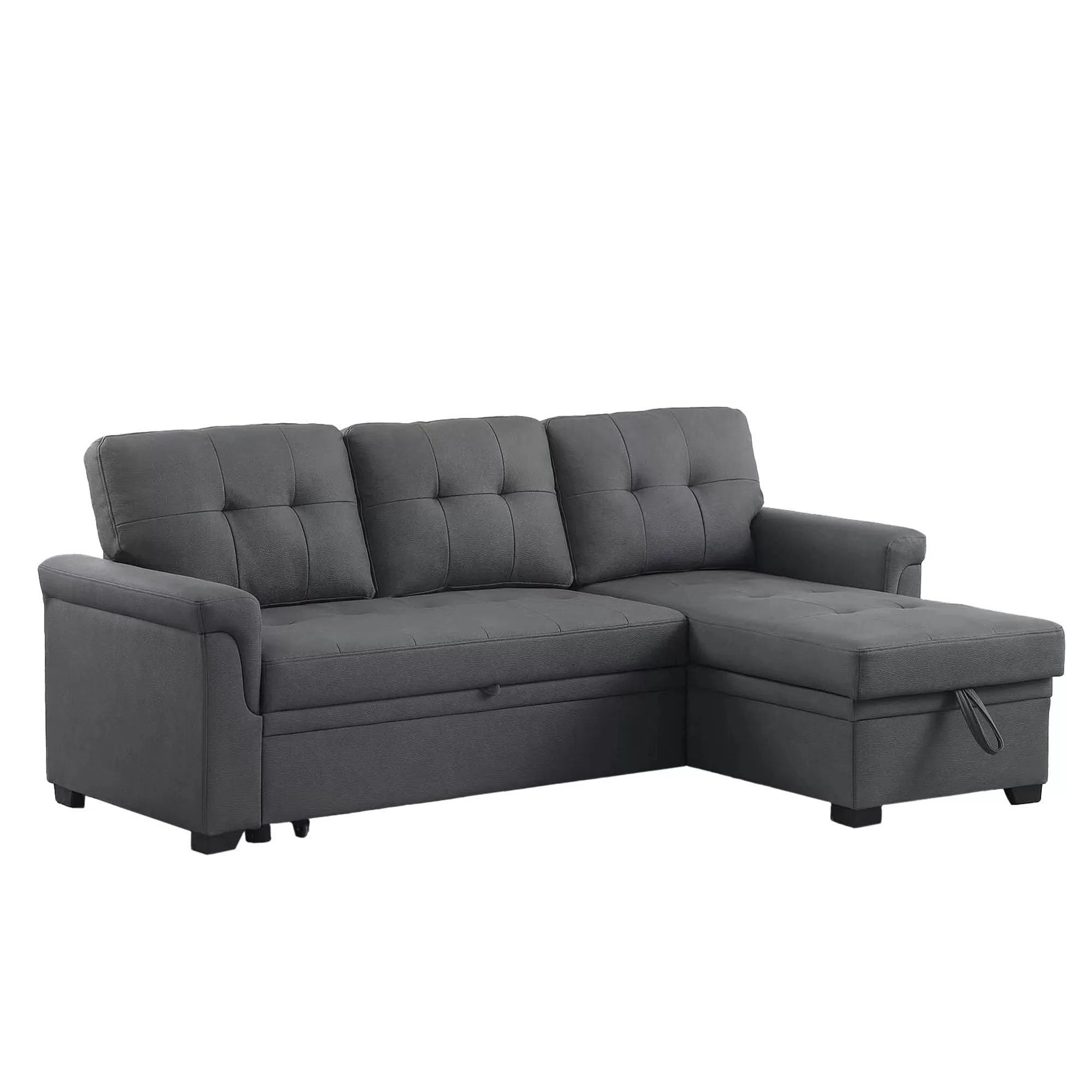 Lilola Home Lucca Performance Leather Sectional Sleeper Sofa Storage Gray