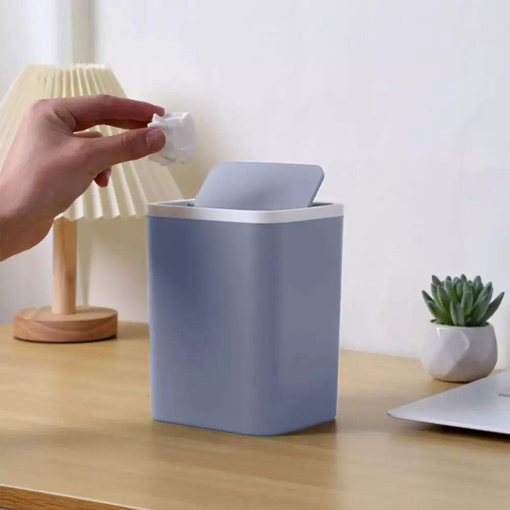 VOAVEKE Plastic Storage Bin Small Lid Desktop Waste Bin Mini Household Table Bedside Flip Lid