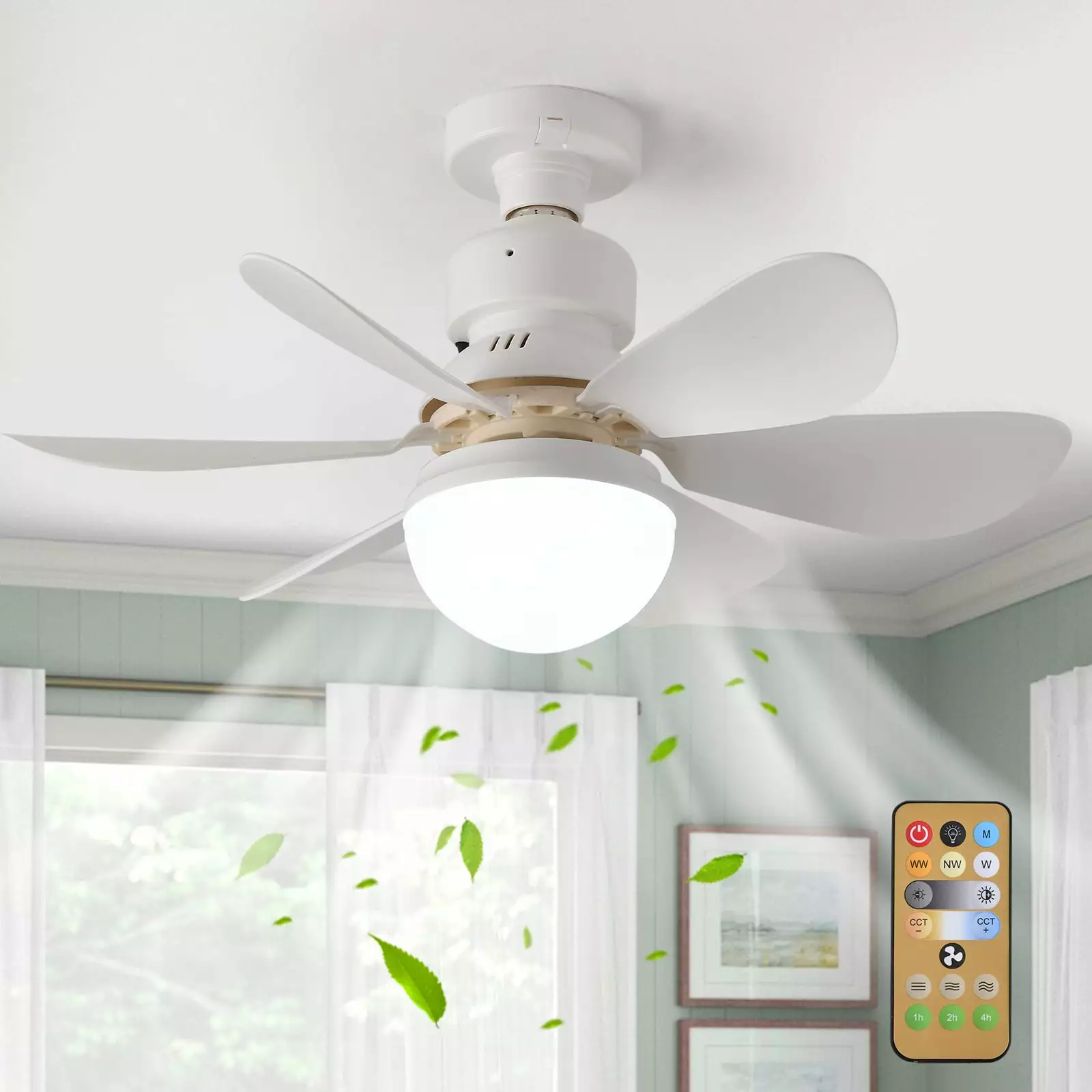Garwarm Socket Fan Light Remote E26 Base 16.5 Small Ceiling Fans Lights 3 Color Dimmable