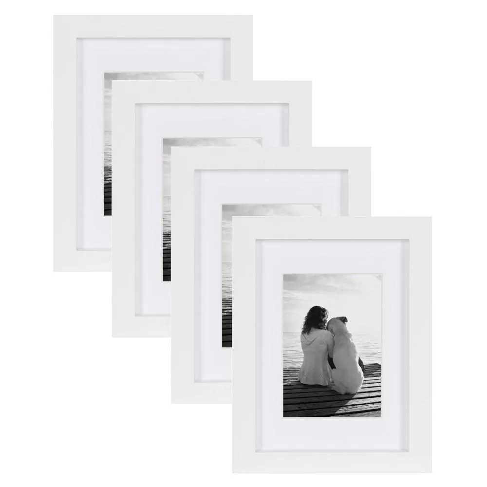 DesignOvation Gallery 5x7 Matted to 3.5x5 White Picture Frame Set 4 Small Photos