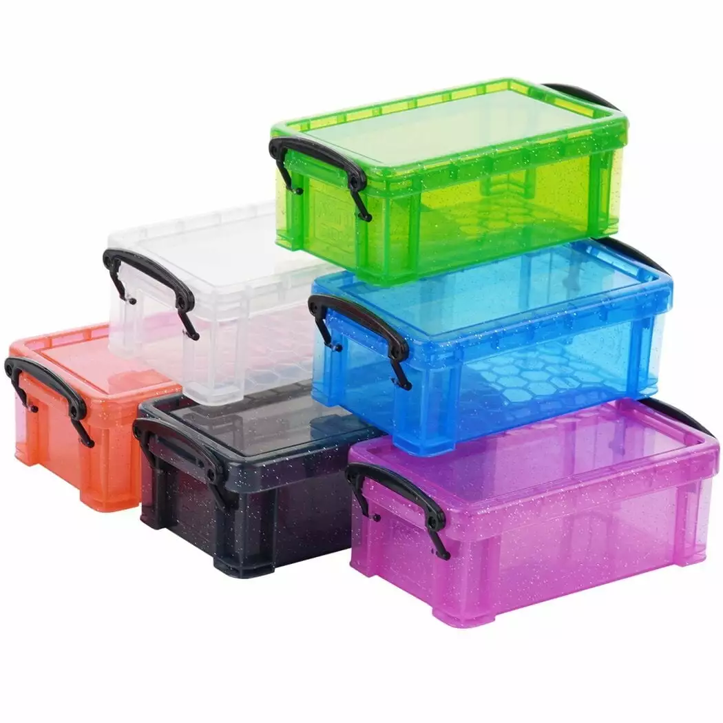 6 Assorted Colors Mini Plastic Boxes Small Storage Containers Locking Lids Crafts and Jewelry Coofit