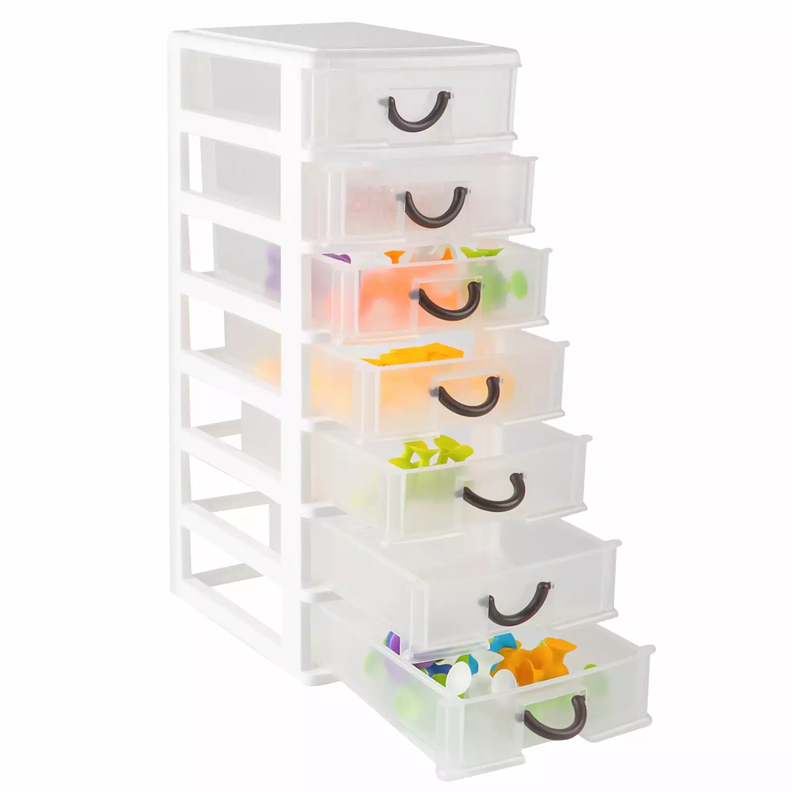 Small White Plastic 7 Drawer Desktop Storage System Organizer Box 5x7x13 CRUGLA