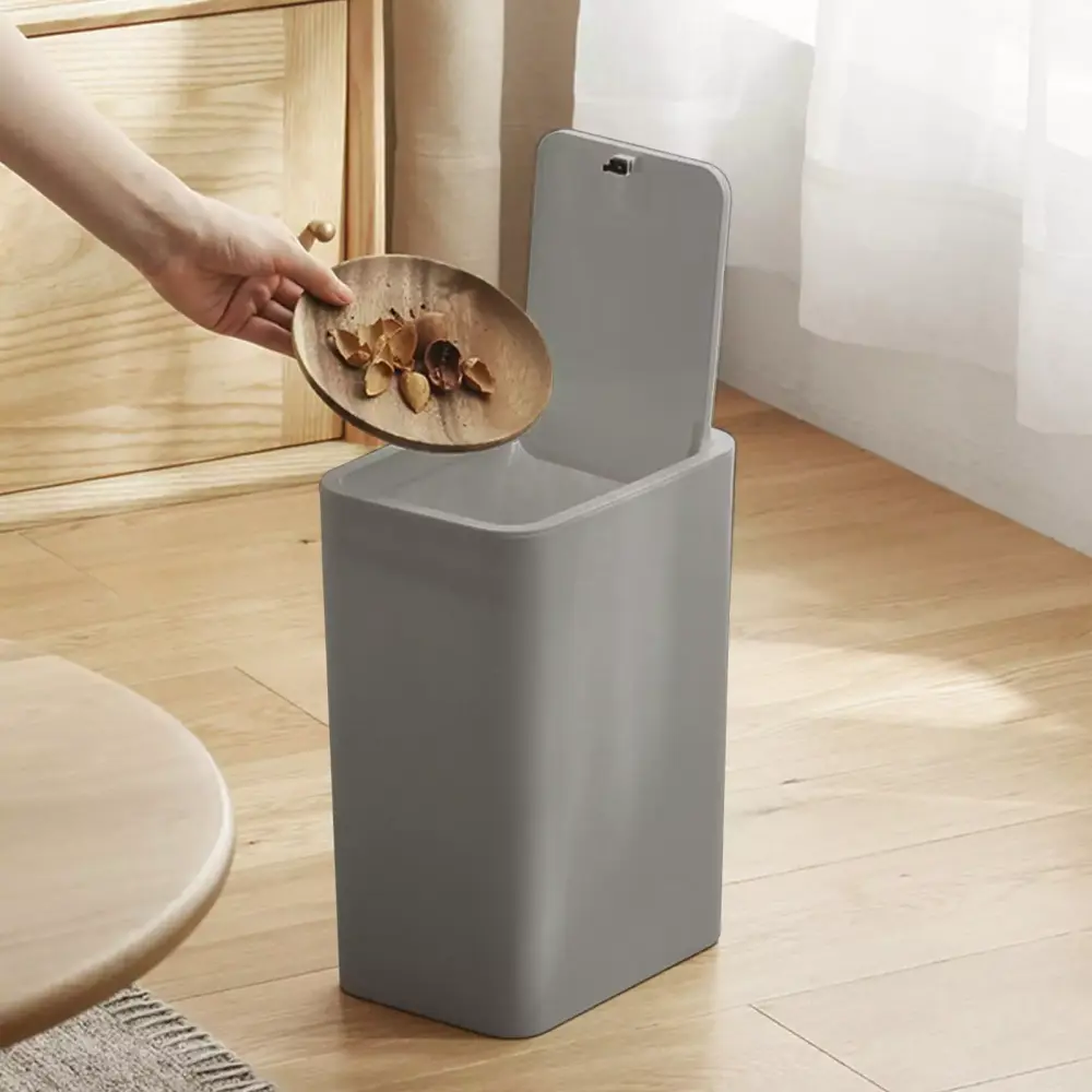 Bxaolu Small Press Lid Trash Can Toilet Office Bedroom Living Room