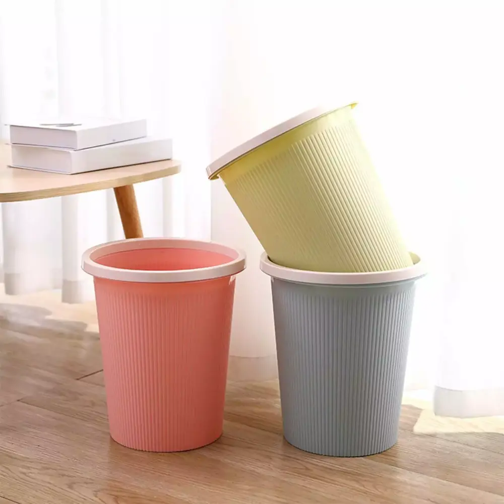 Colorful Round Plastic Trash Can Small Garbage Bin Kitchen Dorm Bedroom Office Living Room Space Saving