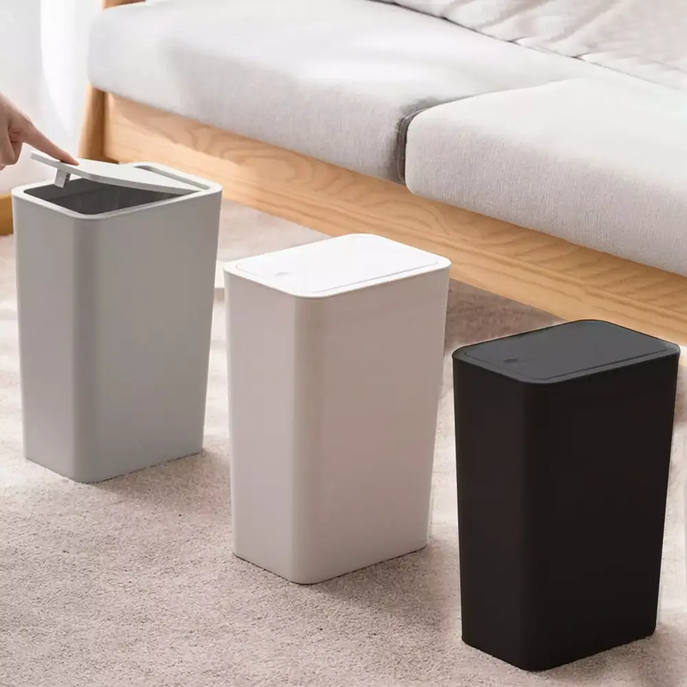 RFUGUG Small Trash Can Lid Slim Garbage Bin Pop Up Lid Bathroom Kitchen Bedroom Office