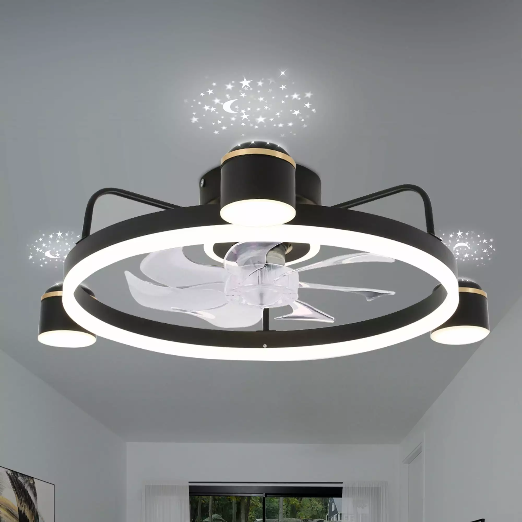 Oaks Aura Starry Night Smart App Control Ceiling Fan Lights Bladeless Flush Mount Ceiling Light