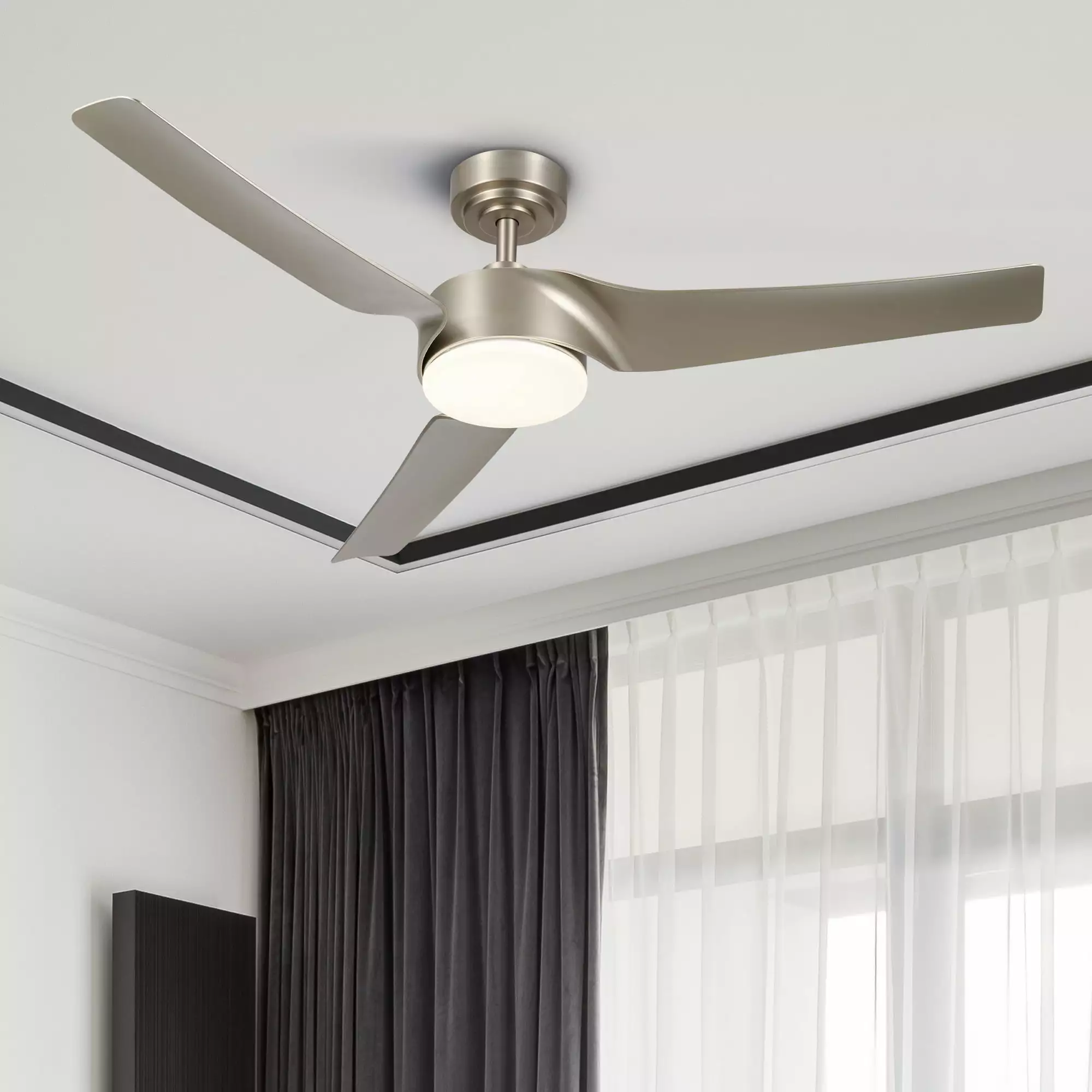 Bestco Modern 52 Intelligent Ceiling Fan Dimmable Light Kit Remote Voice App Control Nickel