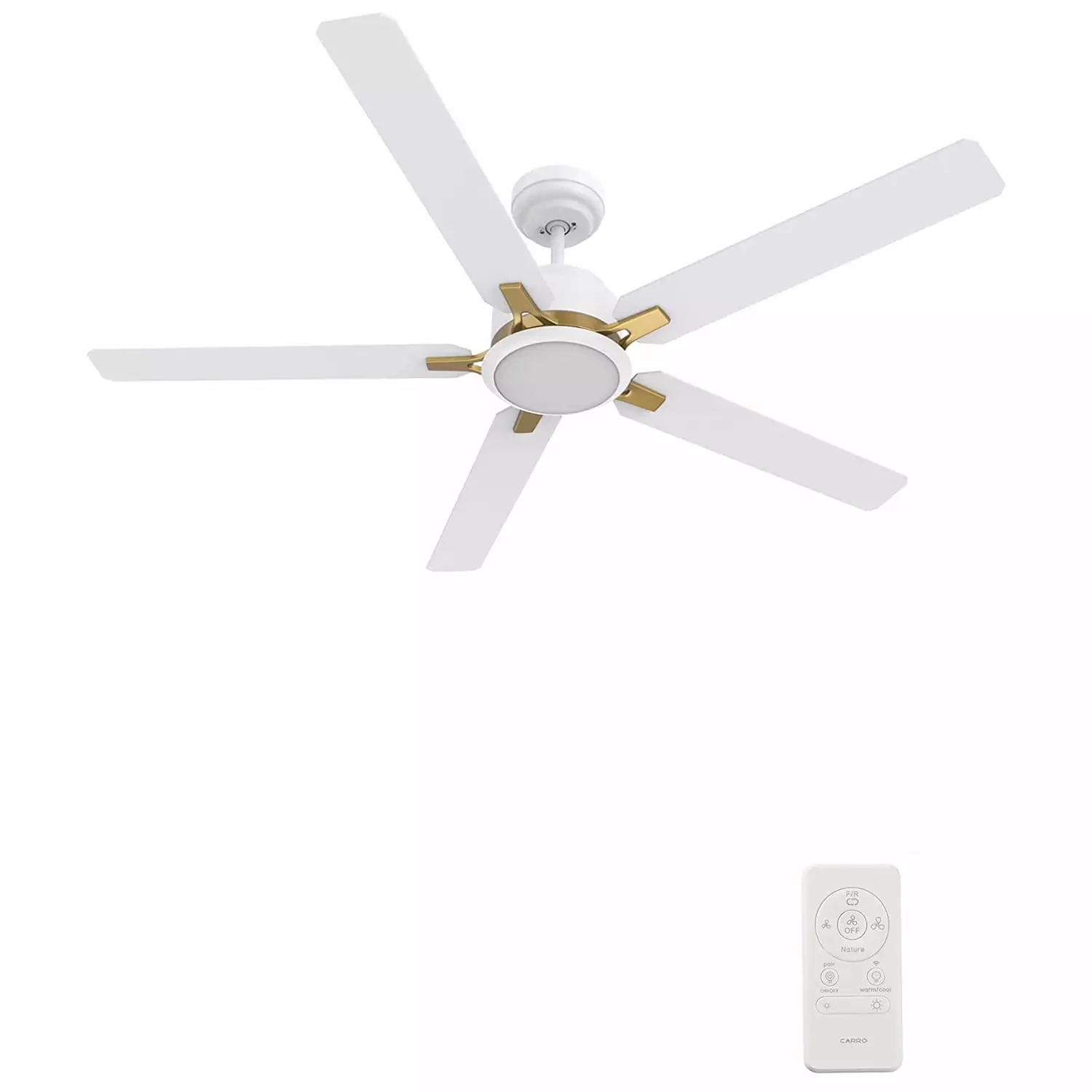 52 Inch White and Gold Ceiling Fan LED Light Remote Works Alexa Google Home Smaair