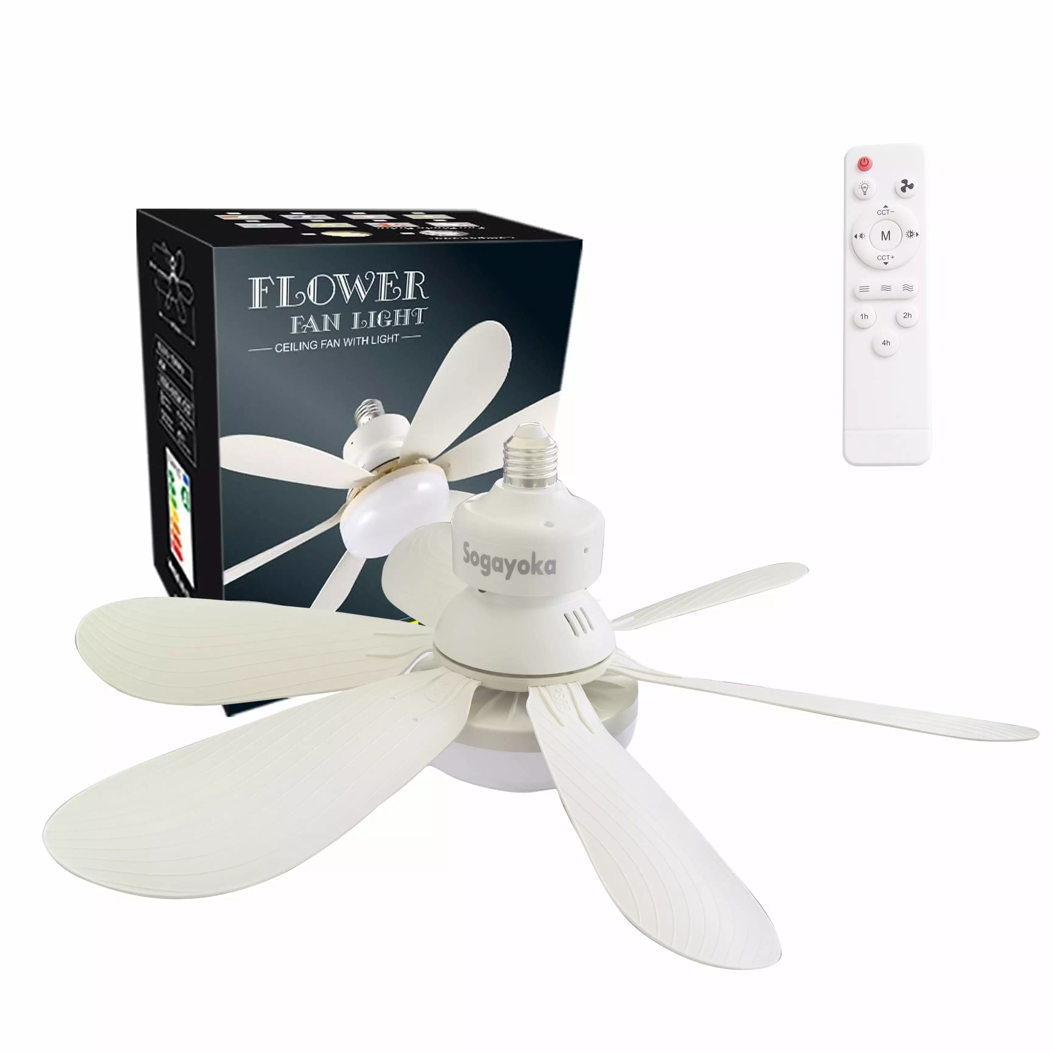 Socket Fan Light Remote Dimmable Color Temperature Adjustable Wind Speed E27 40W 6 Blades Used Bedroom Kitchen Living room...