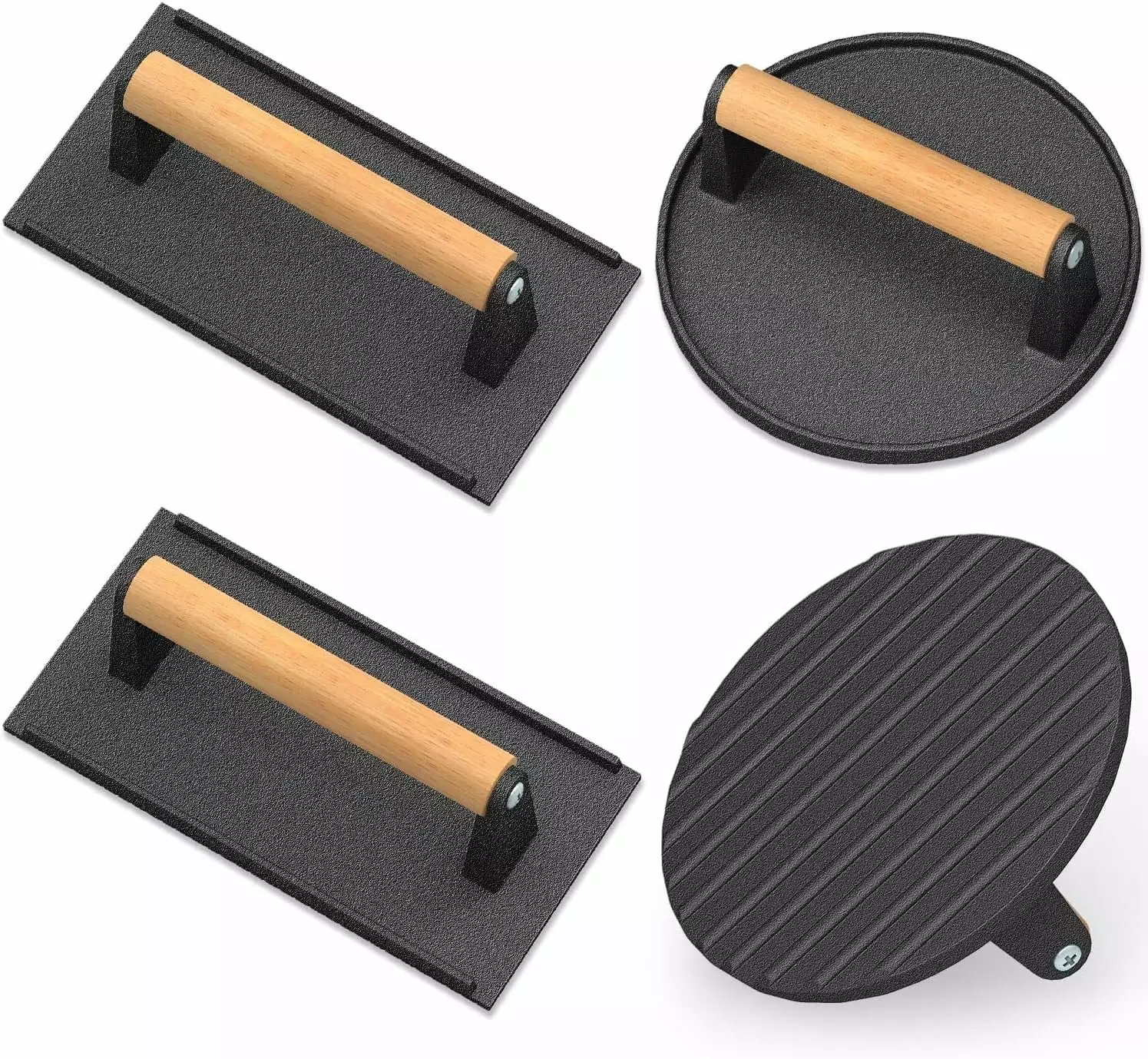 Smash Burger Press Heavy Duty Cast Iron Grill Press Wood Handle Griddle and Stove Home D??cor
