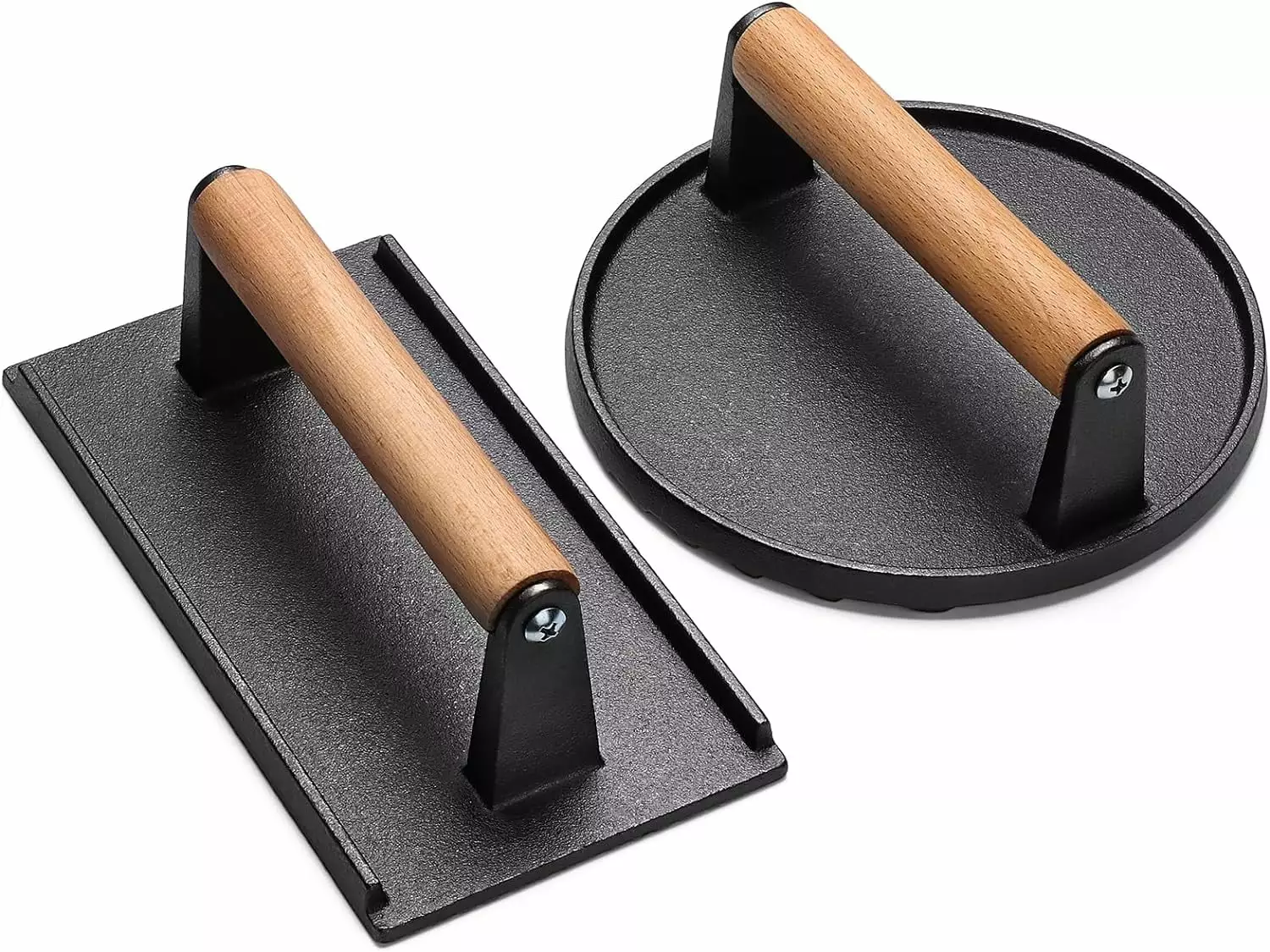 Burger Press Rectangle Heavy Duty Cast Iron Smash Bacon Press Wood Handle Zocasl