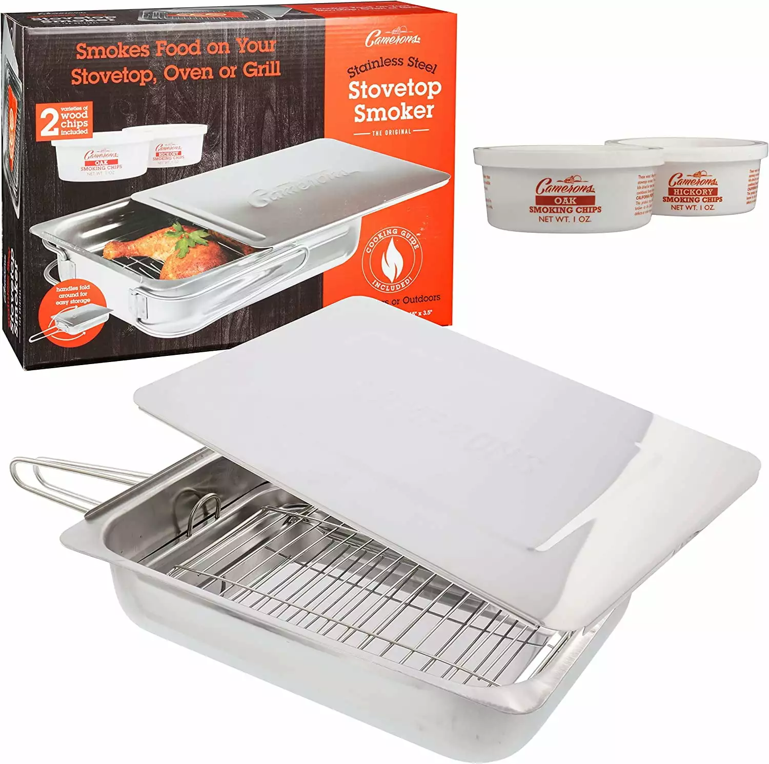 Camerons Large Stovetop Smoker Box Hickory & Oak Wood Chips and Recipe Guide