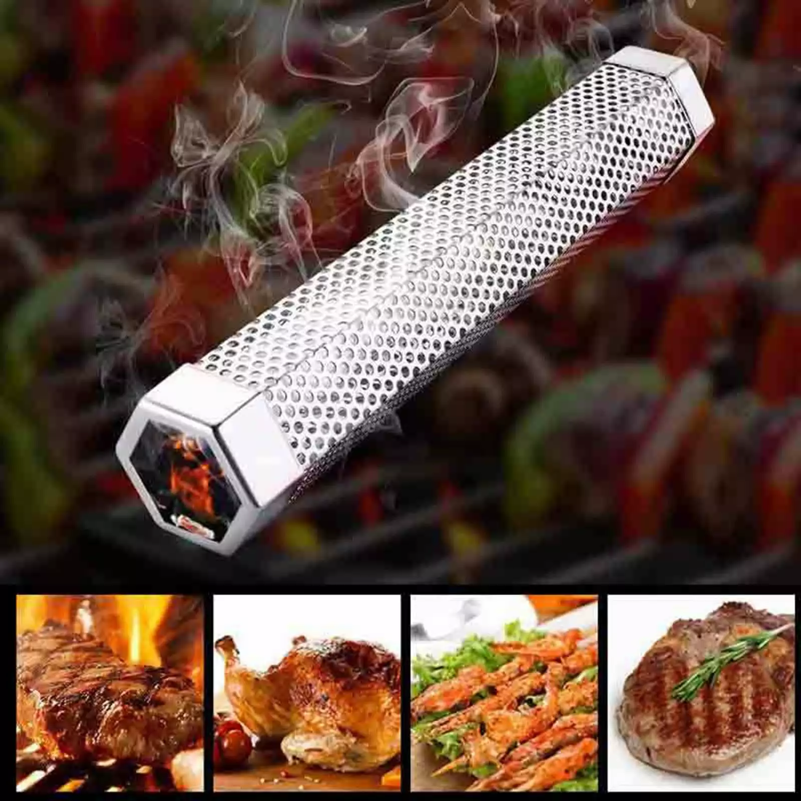 9 Inch Hexagonal Barbecue Wood Pipe - Travel-Friendly BBQ Generator Outdoor Grilling - Kokovifyves Home Items Clearance Sale