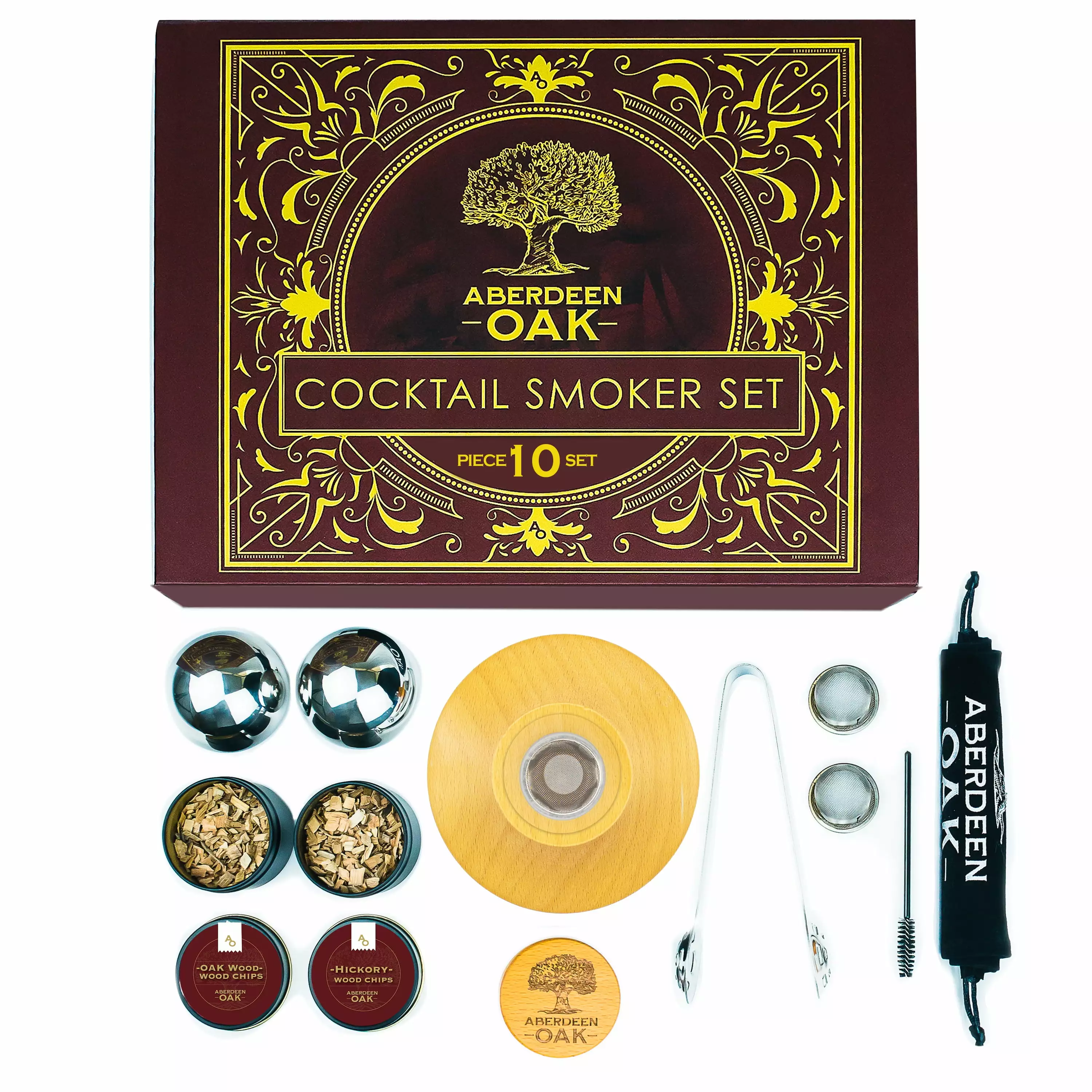 Old Fashioned Cocktail Smoker Kit Lid and Hickory Oak Wood Chips Home Bar Aberdeen Oak