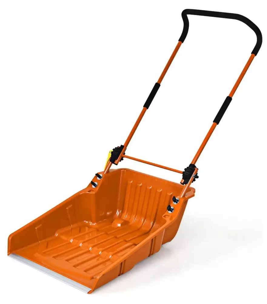 26 Inch Rolling Snow Pusher Sleigh Shovel - Extra Large Capacity Adjustable Angle Wheels