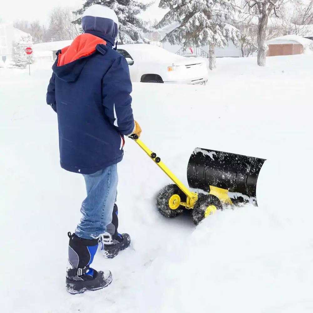 Ktaxon Snow Shovel Wheels Heavy Duty Snow Pusher Adjustable T-Handle Driveway Clearing