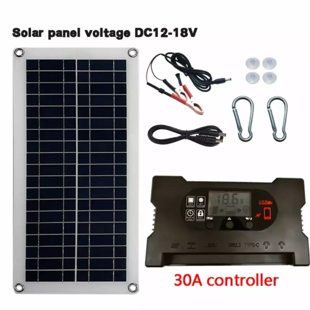 30W Travel-friendly Solar Charger Kit Outdoor Camping and Emergency Power
