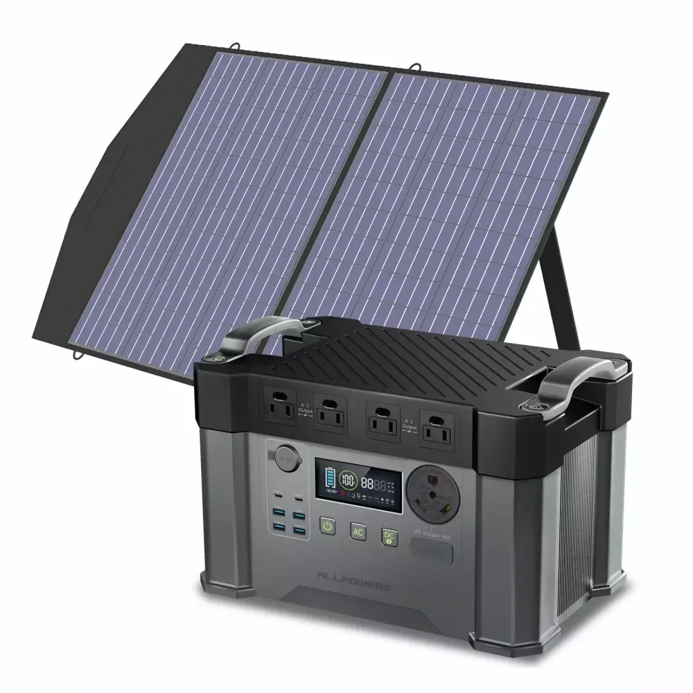 ALLPOWERS S2000 Pro Solar Generator Kit 2400W 1500Wh Power Station 100W Foldable Solar Panel RV Port Camping Home Backup
