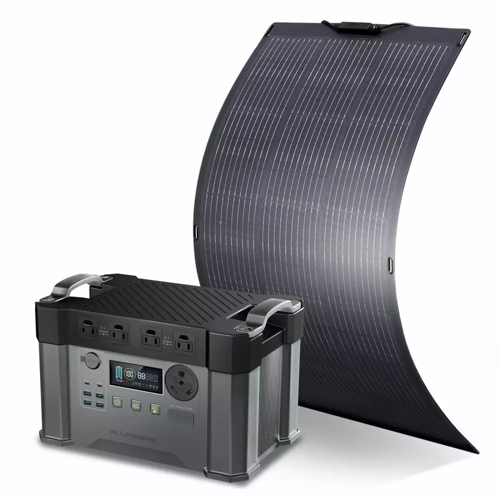 ALLPOWERS S2000Pro Solar Generator Kit 100W Flexible Panel 2400W 1500Wh Power Station RV Port