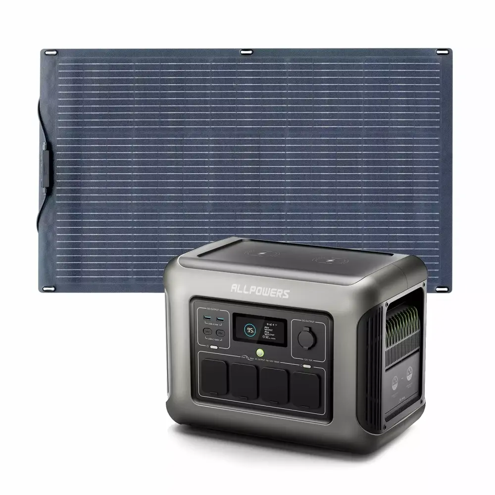 ALLPOWERS 1800W LiFePO4 Solar Generator 100W Solar Panel Outdoor Camping and Home Backup