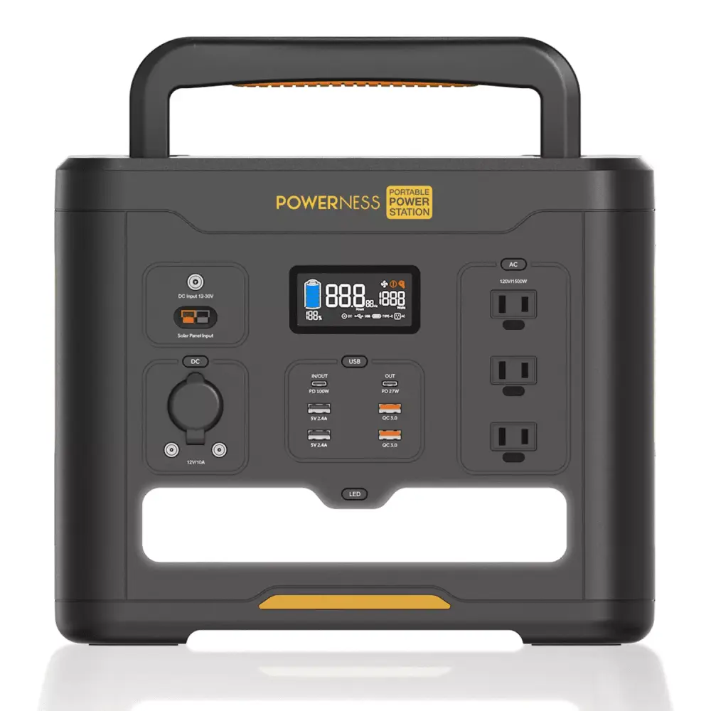 Powerness Hiker U1500 1536Wh LiFePO4 Solar Generator 3x1500W AC Outlets and PD 100W Outdoor Camping Emergency