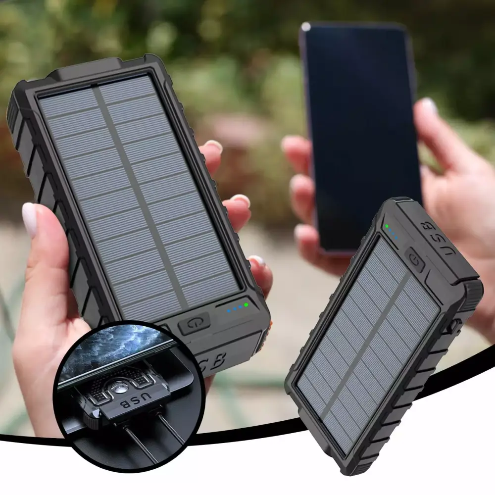 Hglyxoae 20000mAh Solar Power Bank Compass Emergency Light Fast Charging Outdoor Travel
