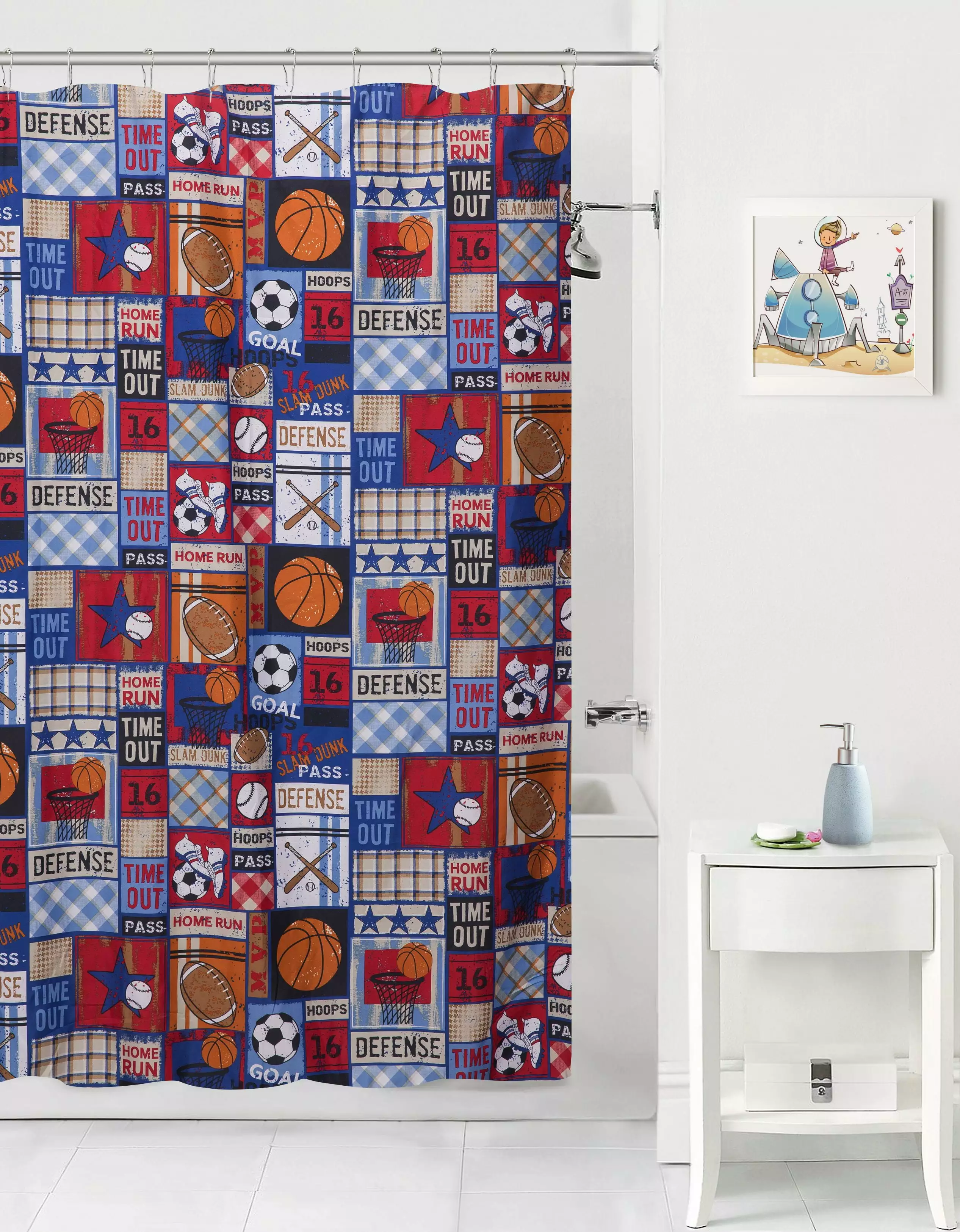 Sports Patch Polyester Shower Curtain Red Blue 70x72 Inches Your Zone