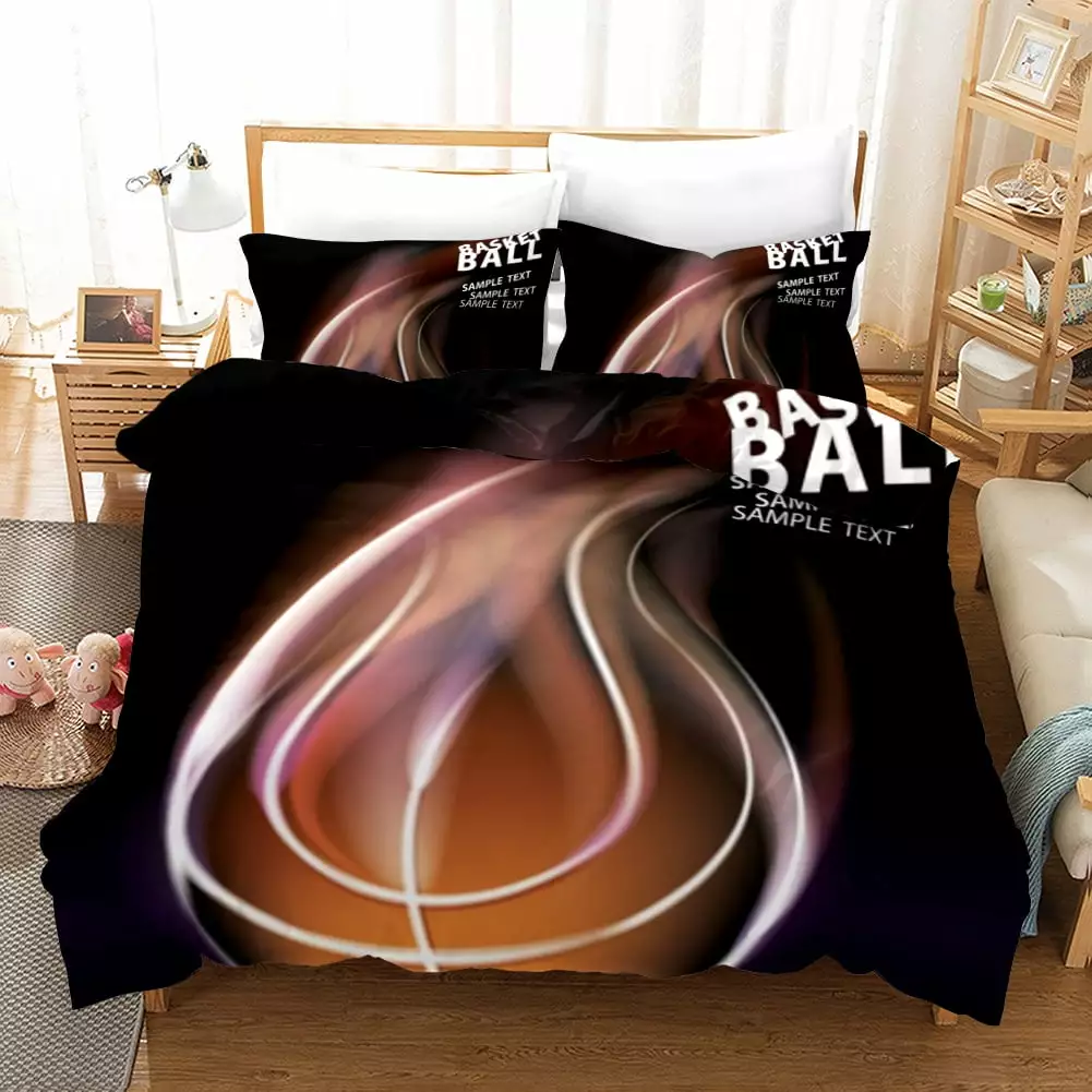 Binquireetball Cartoon 3D Digital Printing Bedding Set - Sports Themed Quilt Cover Three-Piece ZJEOQOQ