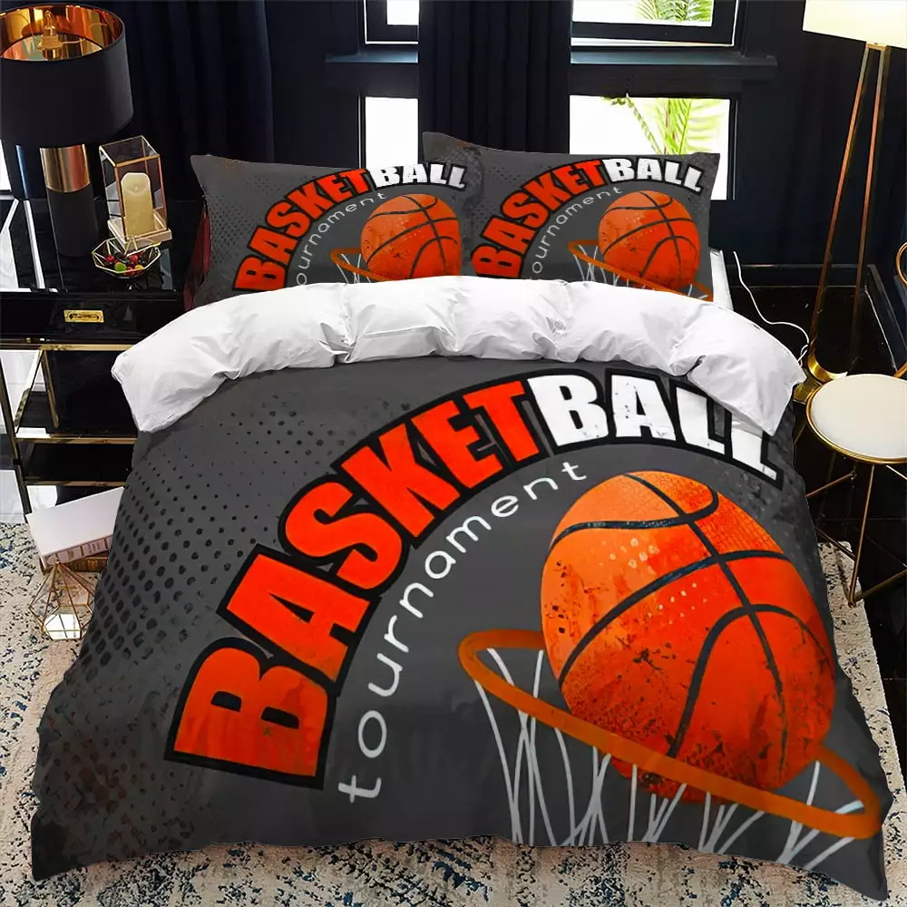Binquireetball Cartoon 3D Digital Printing Quilt Cover Three-Piece Set - Sports Themed Bedding ZJEOQOQ