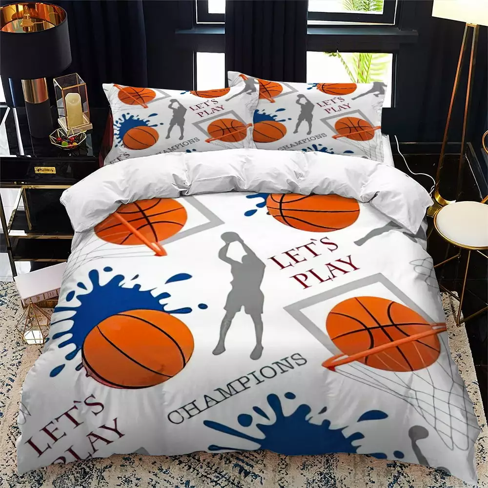 Sports Binquireetball Bedding Set - Soft Microfiber Duvet Cover 3D Print - Includes Pillowcases ZJEOQOQ