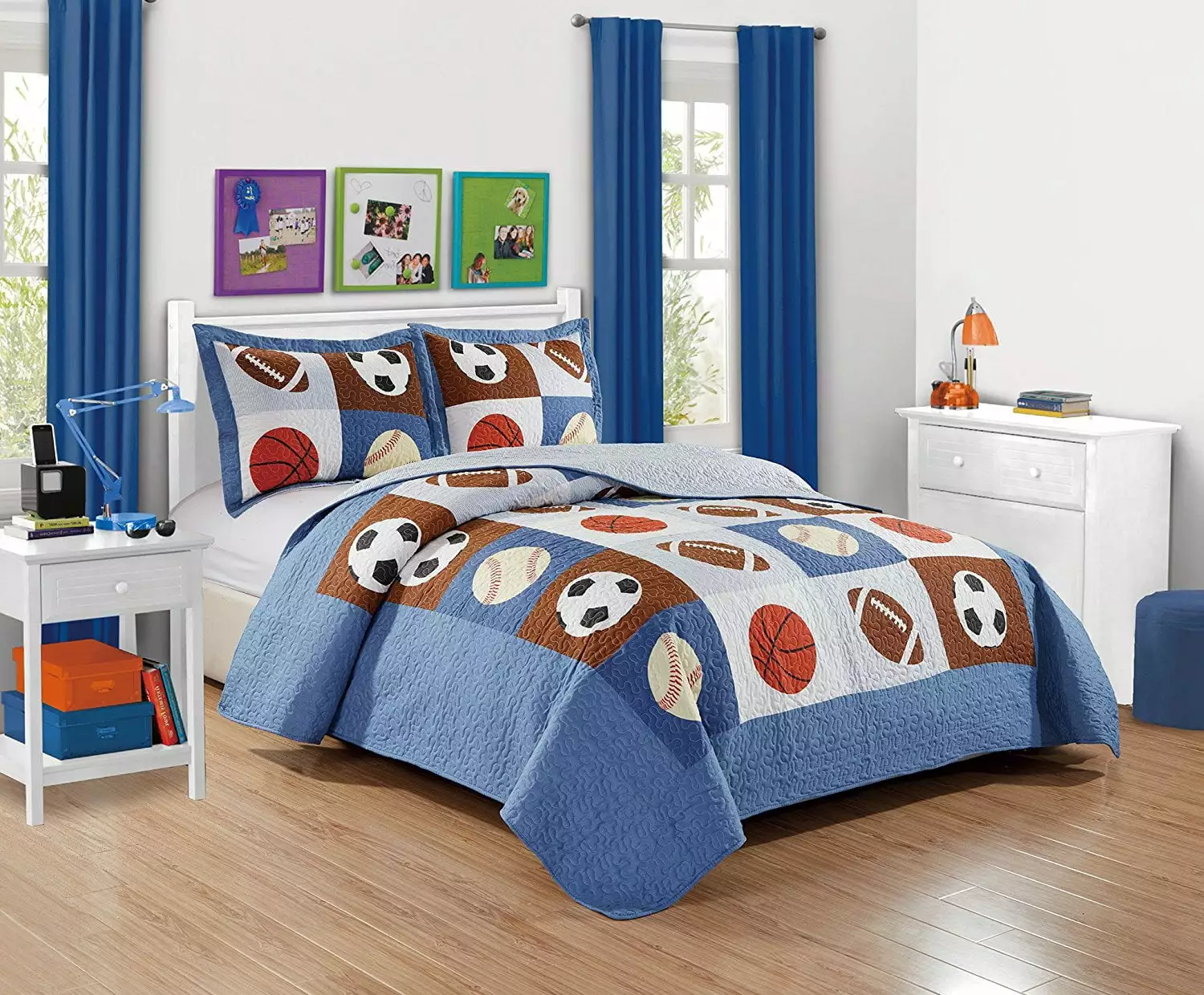 Fancy Linen 3-Piece Full Quilt Bedspread Set Boys Sports Football Basketball Baseball
