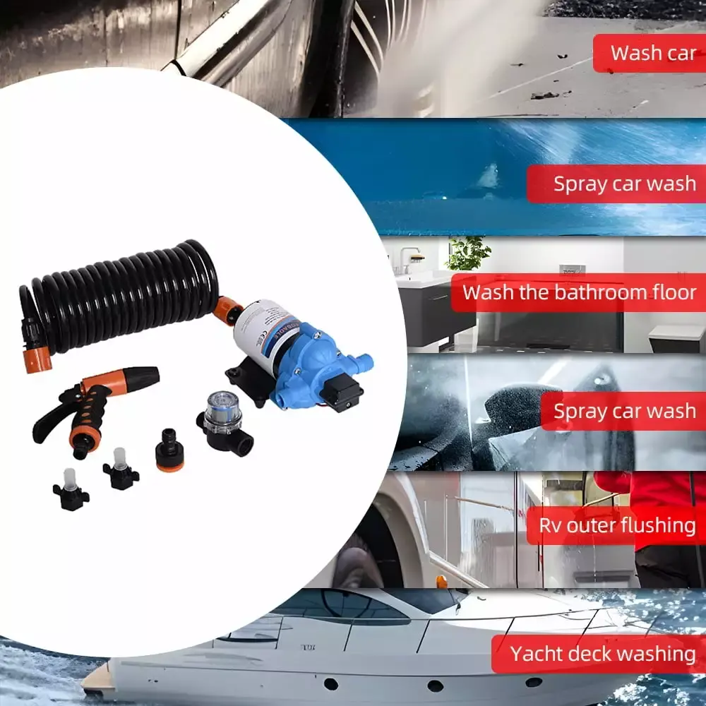 11.6L Adjustable Pressure Spray Kit - 70psi/4.8bar Water Pump Nozzle Cars and Kitchens 12v